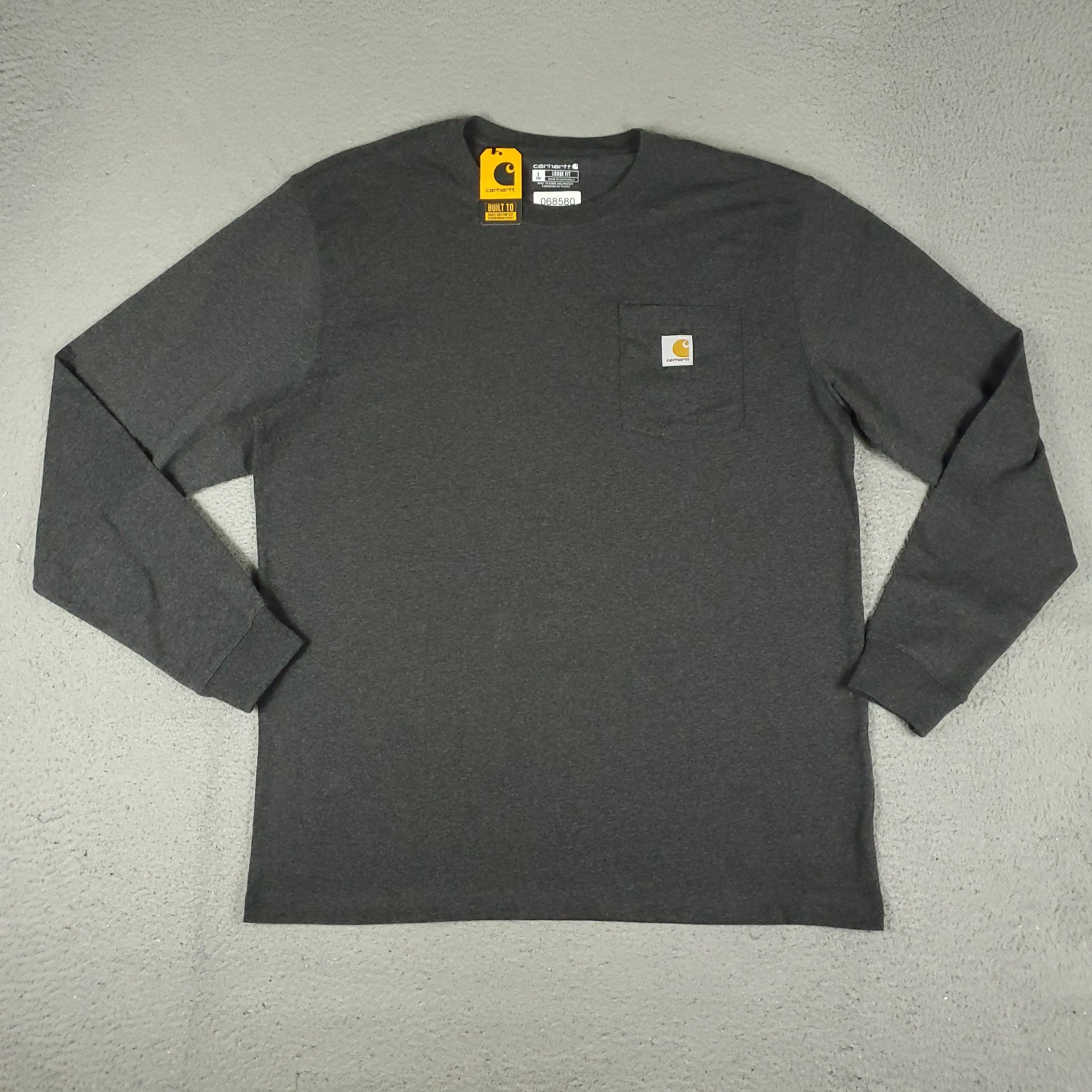 Carhartt T Shirt Mens Size Large Tall Gray Pocket Loose Fit Long Sleeve
