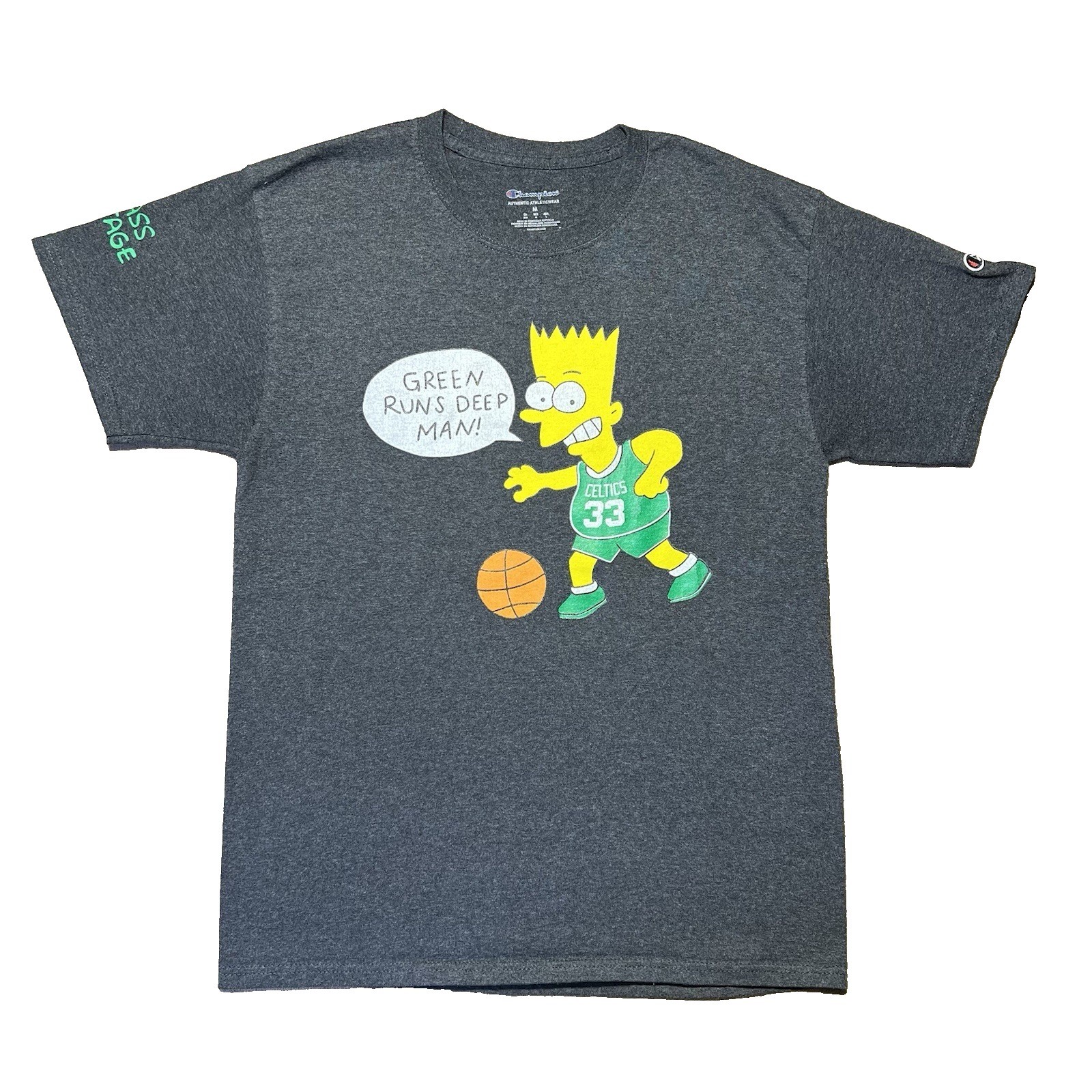 Mass Vintage x Champion Gray T Shirt Bart Simpson Celtics 33 Basketball Mens M