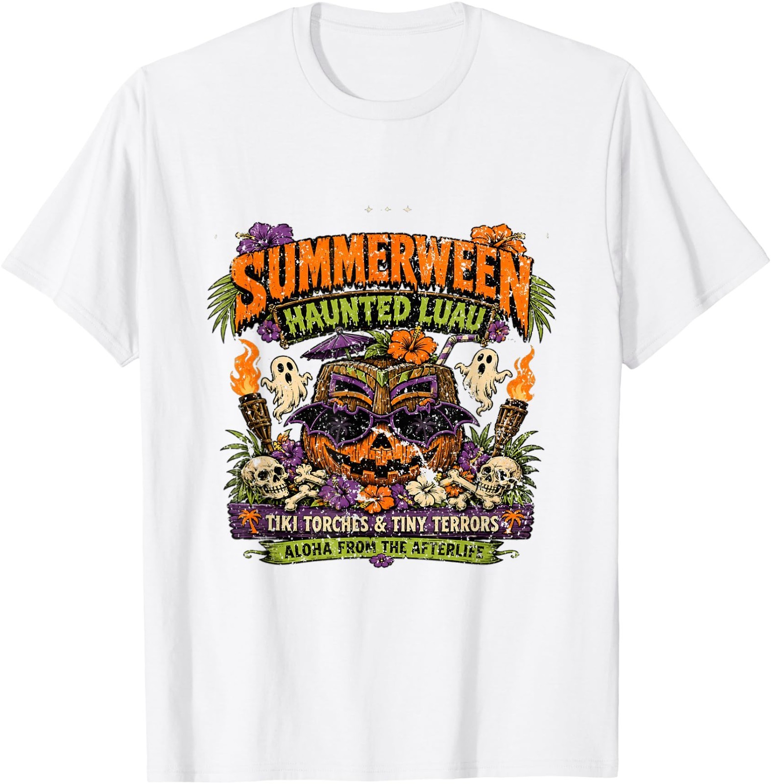 Summerween Haunted Luau, Spooky Ghost Summer Halloween Tees T-Shirt