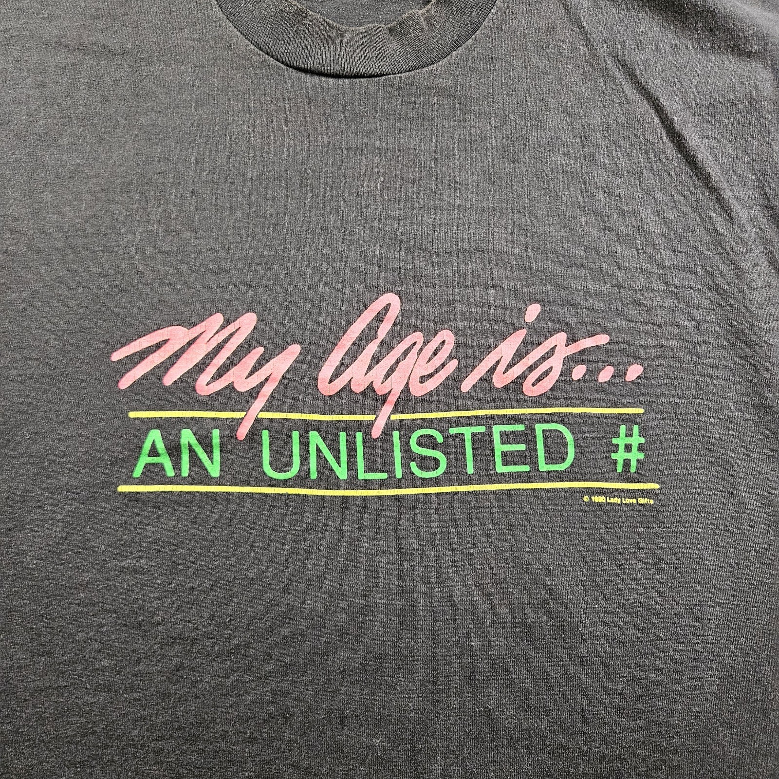 Vintage Funny My Age Is Unlisted Number 80s Graphic T-Shirt Single-Stitch Sz XL