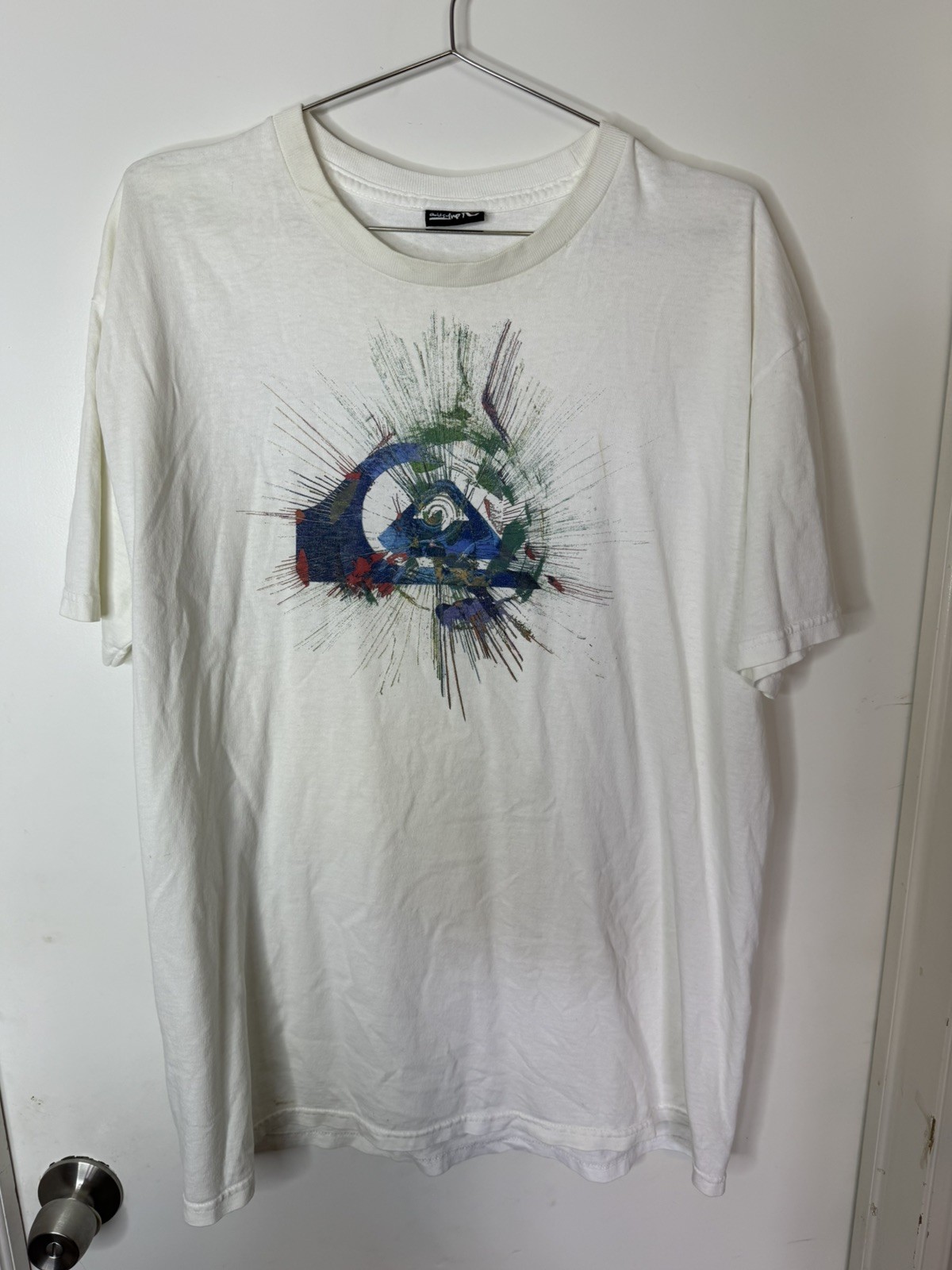 Men’s Quicksilver Wave Logo White T-Shirt 2XL Short Sleeve “Older” surf style