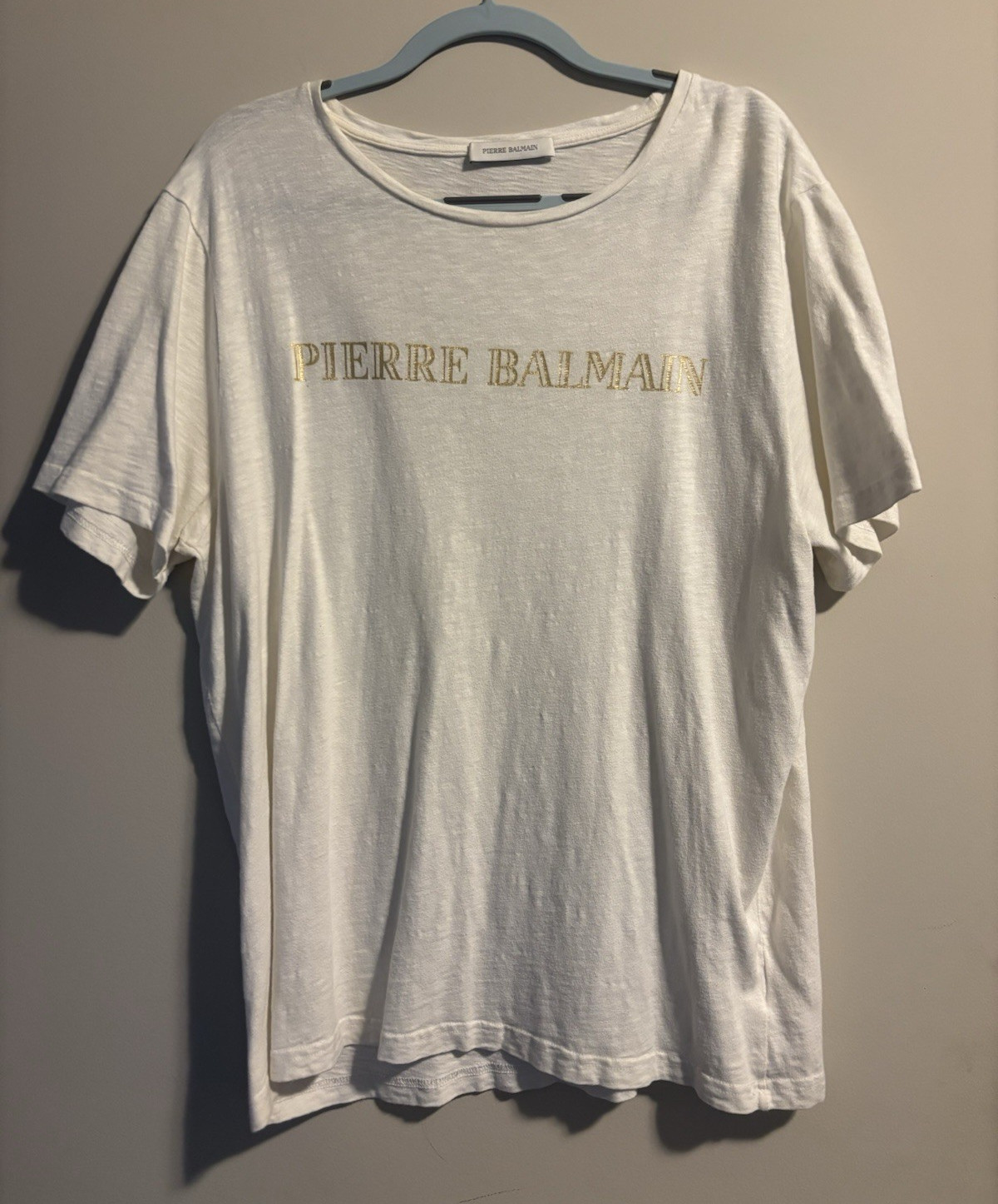 Pierre Balmain Men’s Cotton Off White Logo Short Sleeve T-Shirt Size 52