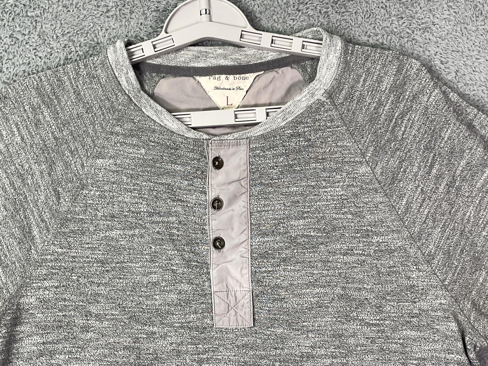 Rag & Bone Shirt Mens Large Gray Textured Long Sleeve Henley Jersey Top Casual