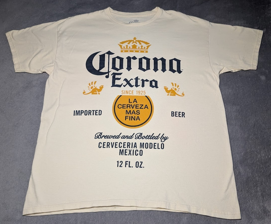 Official Corona Extra Vintage Print Mens XL T-Shirt La Cerveza Mas Fina Cream