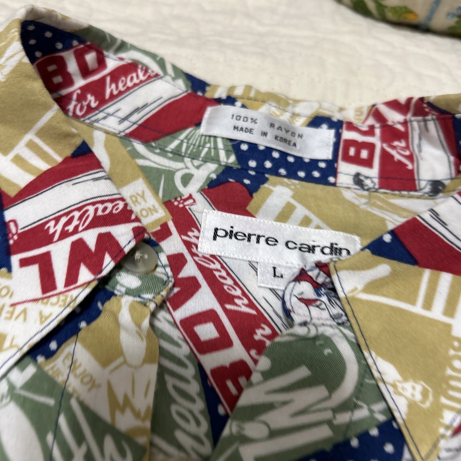 Bowl For Health Pierre Cardin Korea All Over Print Men’s Large Button Front VTG