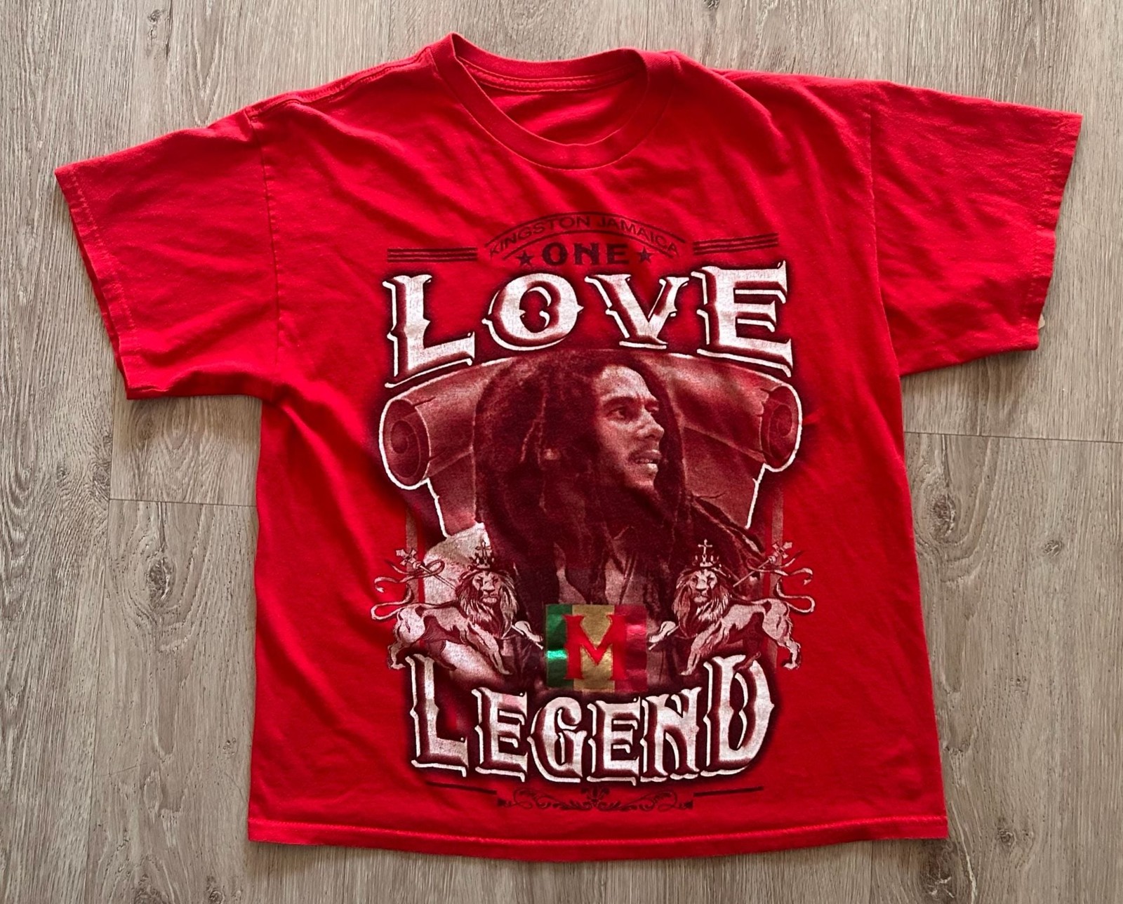 Bob Marley One Love Legend Kingston Jamaica Red Graphic T-Shirt