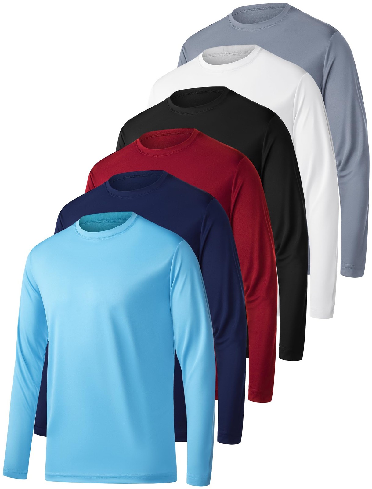 6 Pack Long Sleeve Shirts for Men Moisture Wicking UPF SPF Sun Protection Tee…
