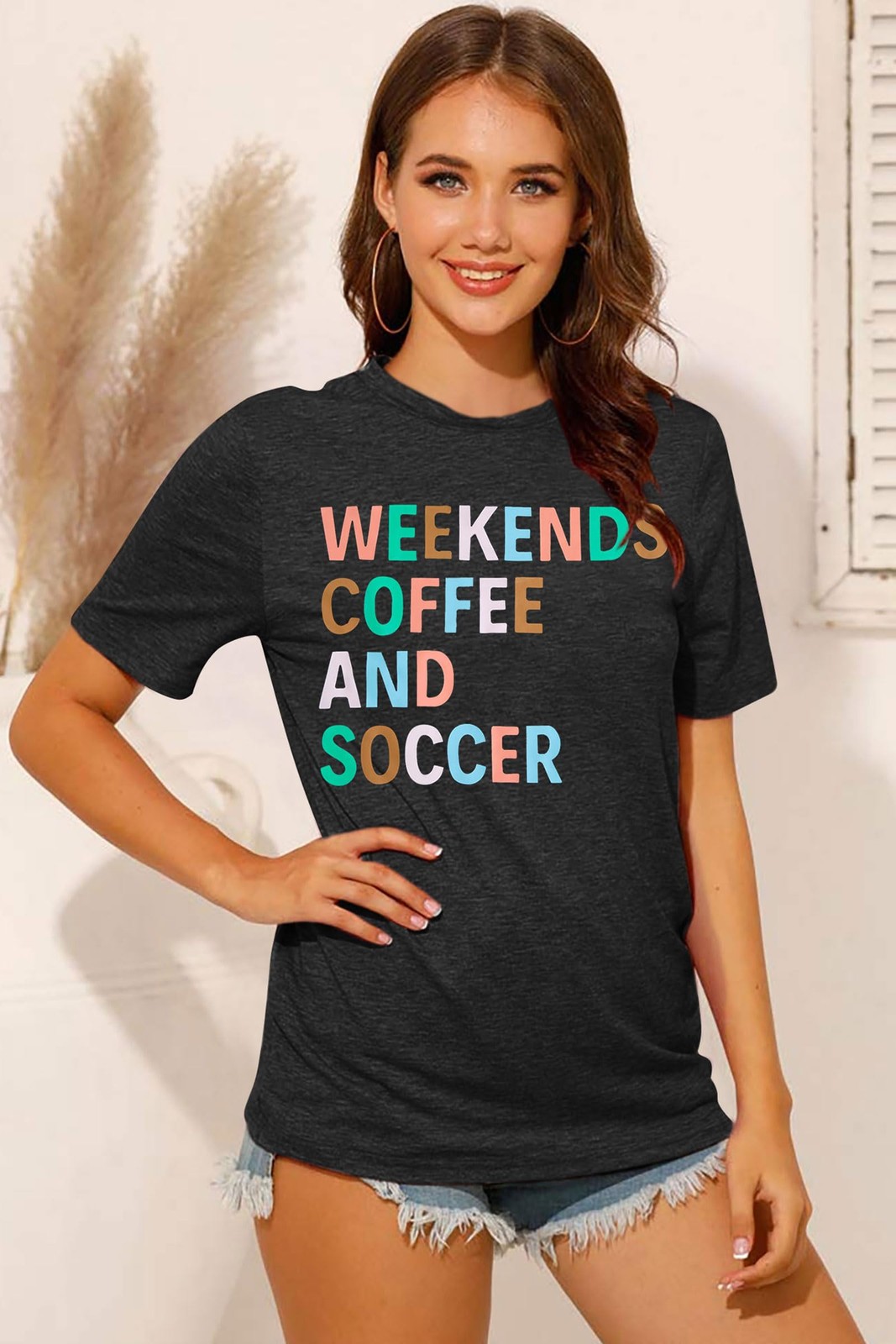 Weekends Coffee and Soccer Mom T Shirt – Soccer Gift Shirt (S, Dark Grey)
