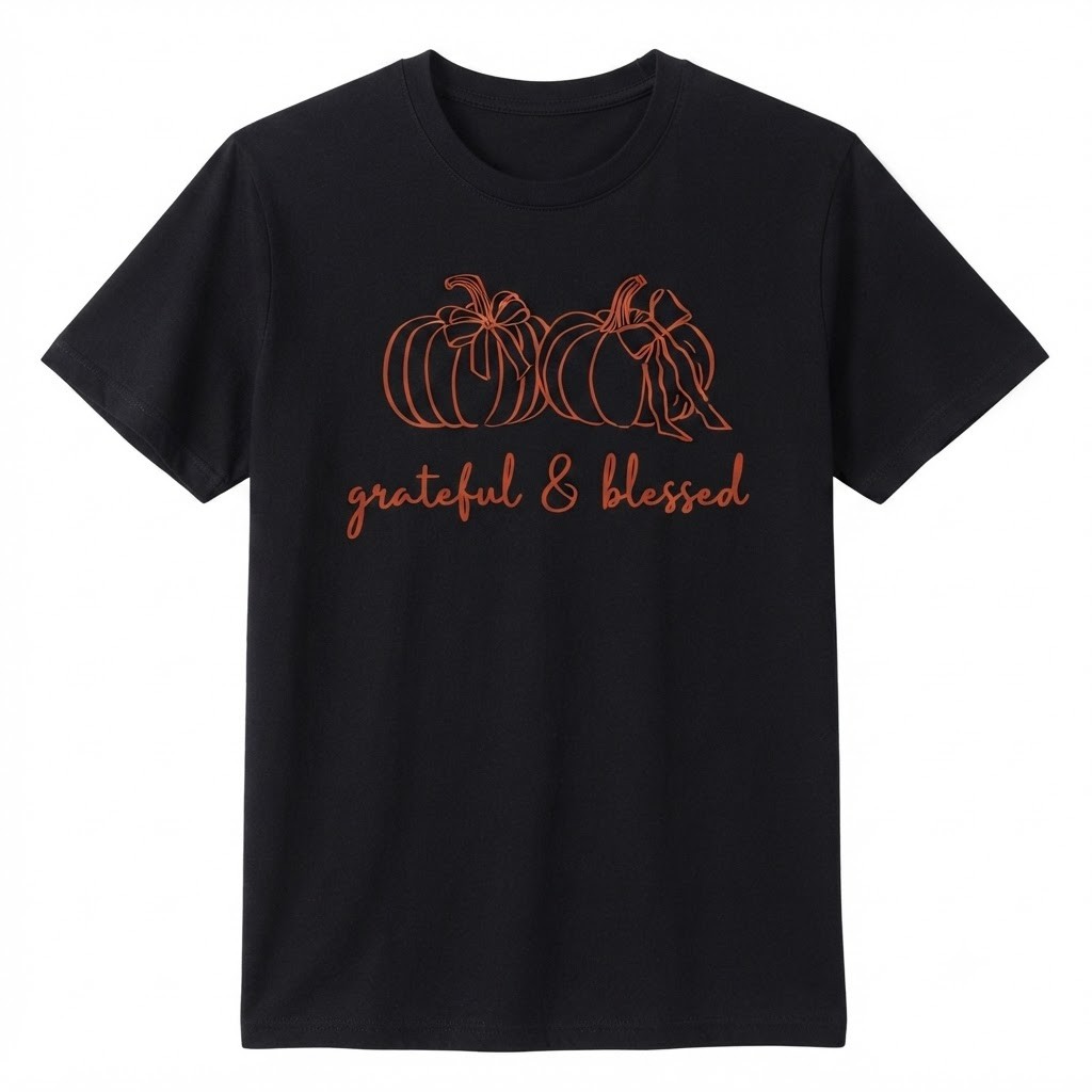 Grateful And Blessed Pumpkin Duo Fall Thanksgiving Line Art T-shirt