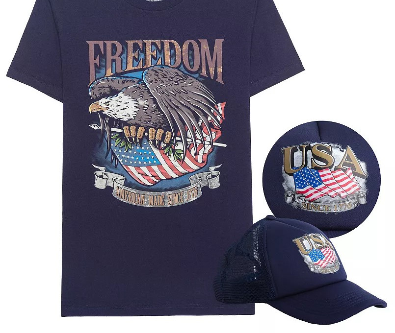 Men’s Freedom Graphic Tee XXL W/Matching Baseball Cap Licensed Character NWT