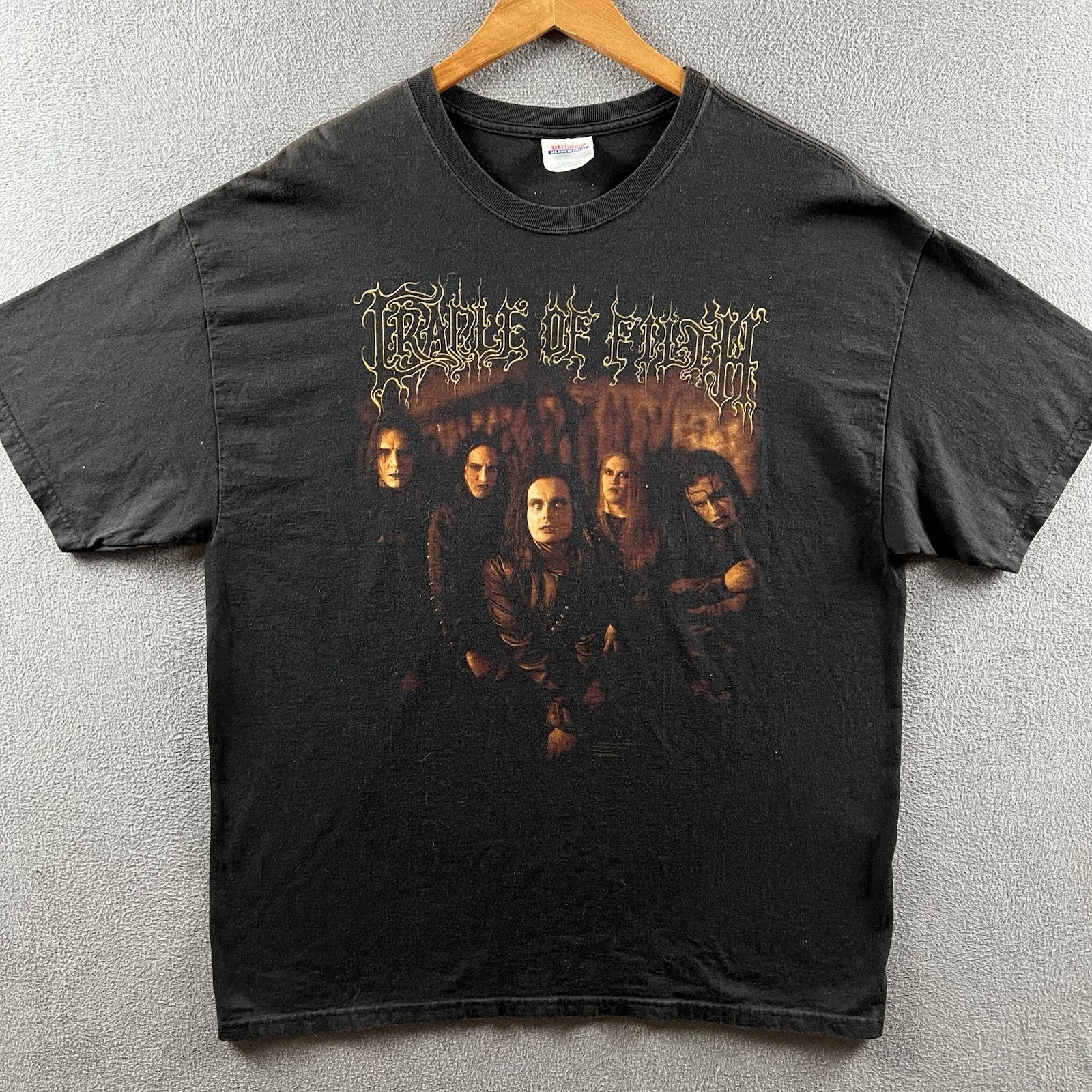 Vintage Cradle Of Filth Shirt Mens XL Black Death Metal Rap Tee Goth Flames 90s