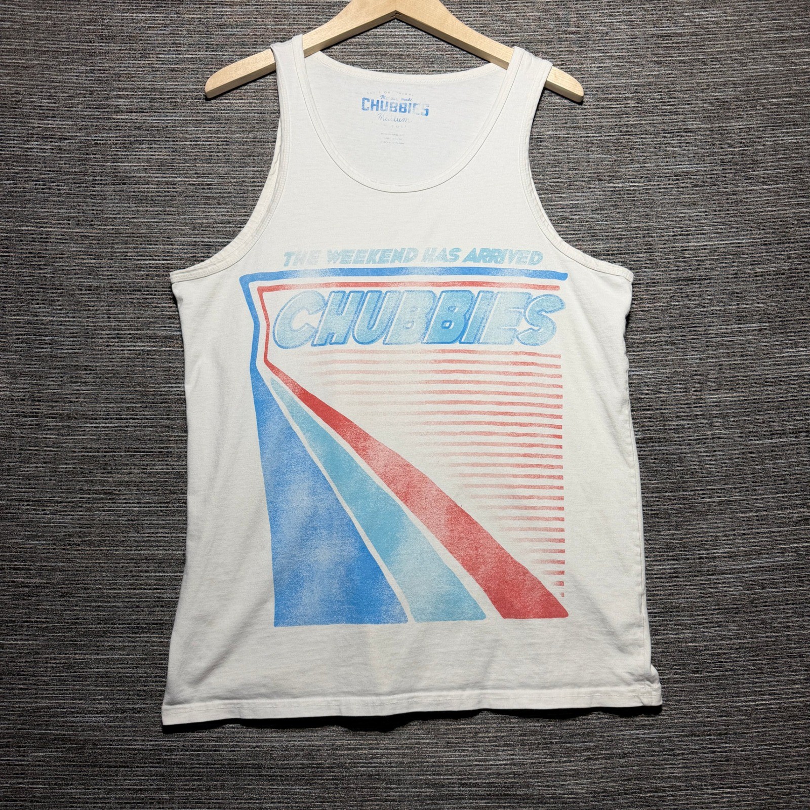Chubbies Tank Top Men Medium White The Weekend Has Arrived Graphic Retro Cotton