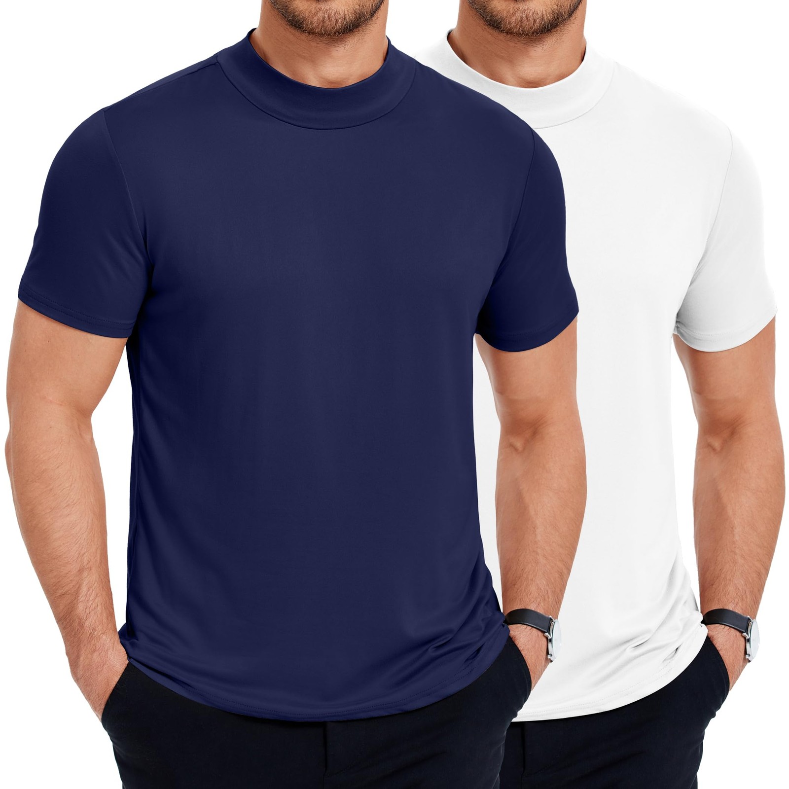 Men’s Mock Turtleneck T-Shirts Short Sleeve Slim Fit Top Pullover Thermal Bas…