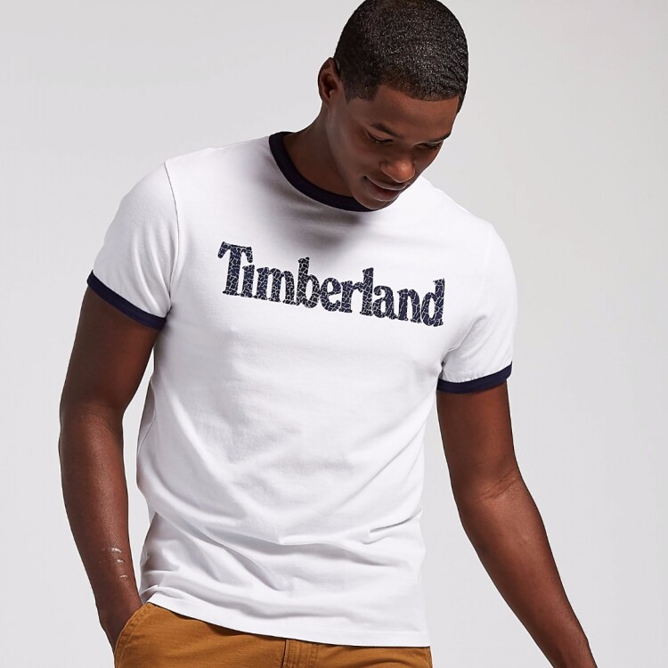 NWT Timberland Men’s Organic Cotton Crackle Linear Logo Short Sleeve T-Shirt Tee