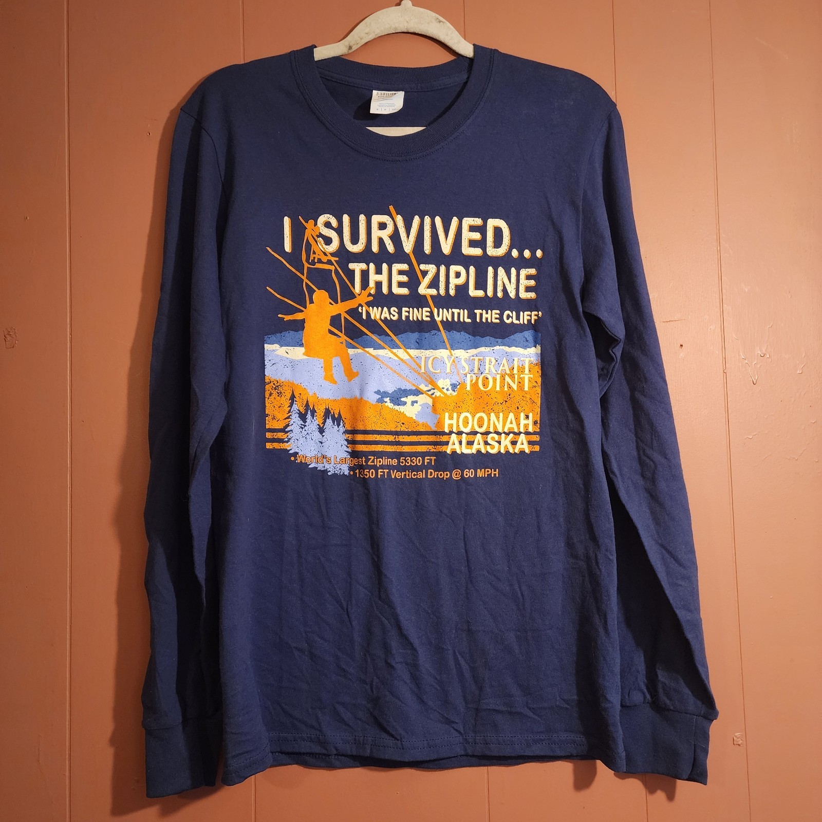Port & Company Long Sleeve Shirt Men’s Blue Sz M Hoonah Alaska Zipline