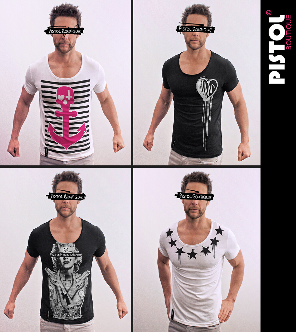 Pistol Boutique Men’s Fitted White Round Scoop Neck ROSE EYES SKULL T-shirt