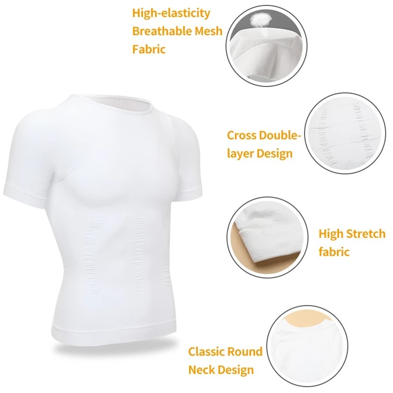 3 Pack Men Body Shaper Slimming Shirts Vest Compression Short Sleeve Shapewear