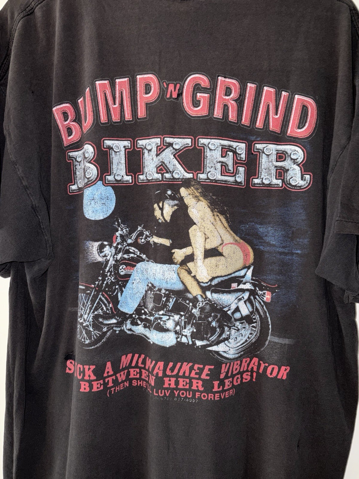 Vintage 90s XL Thrashed Bump N Grind Biker Shirt Distressed Harley Rare American