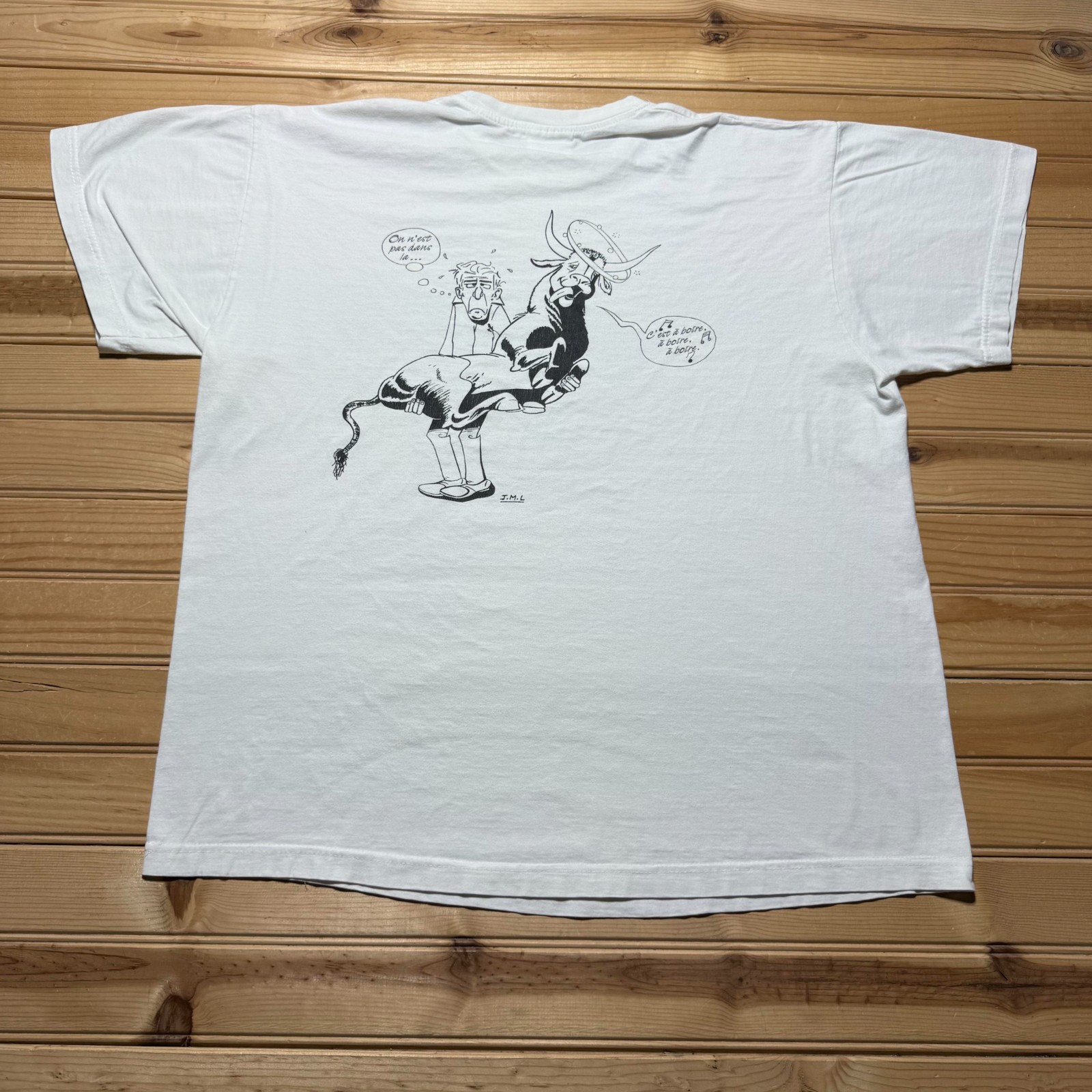 Vintage 90s Estezargues Comite Des Fetes Lou Pelaou French Graphic T-Shirt Large