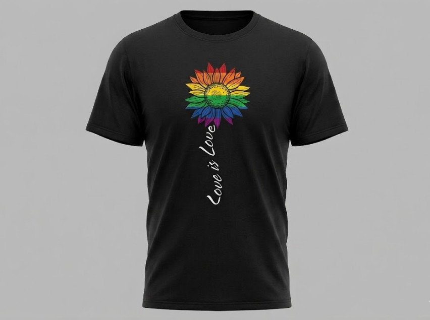 LGBTQ Pride T-Shirt Rainbow Sunflower Love is Love Graphic Black Cotton Tee