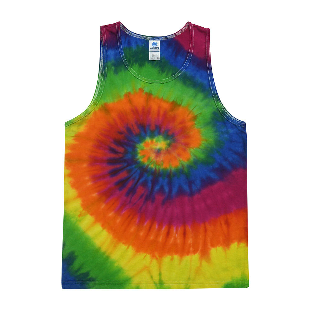 Multi-Color Tie Dye Tank Tops Sleeveless T-Shirts Adult Medium Colortone Cotton