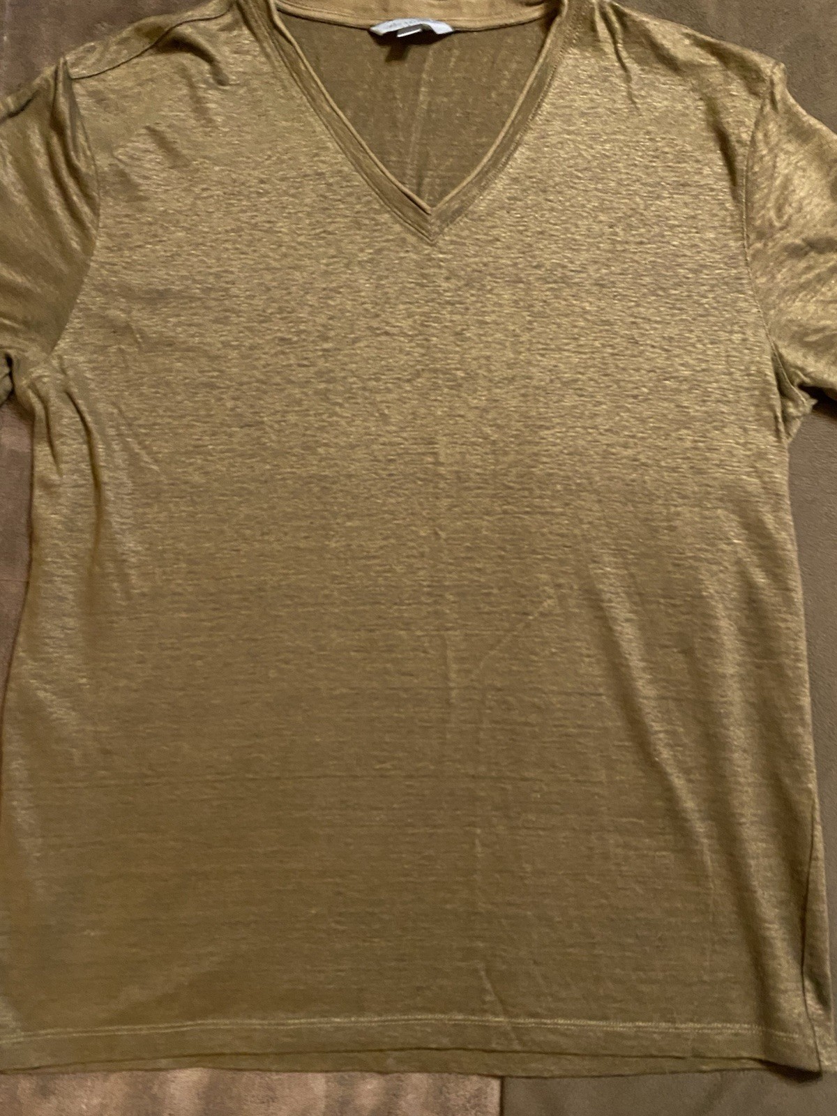 John Varatos Collection T Shirt 100% Linen Raw Edging Brown Large Quiet Luxury