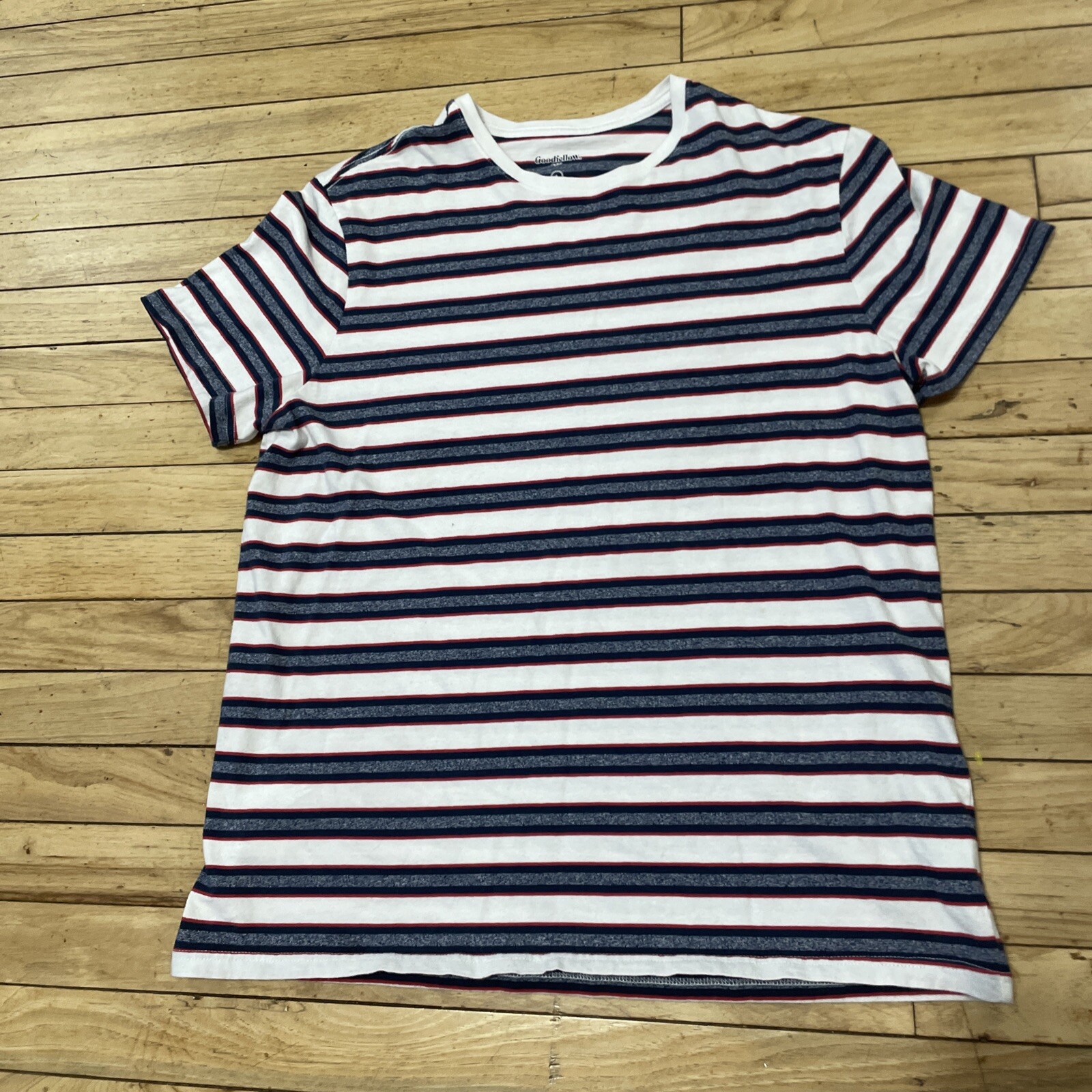Goodfellow Co T Shirt Mens L White Stripe Hoop Red Blue Preppy Retro Skate Tee L
