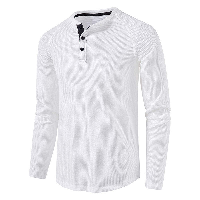 Mens Casual Henley T-shirt Solid Slim Fit Button Pullover Long Sleeve Tops Tunic