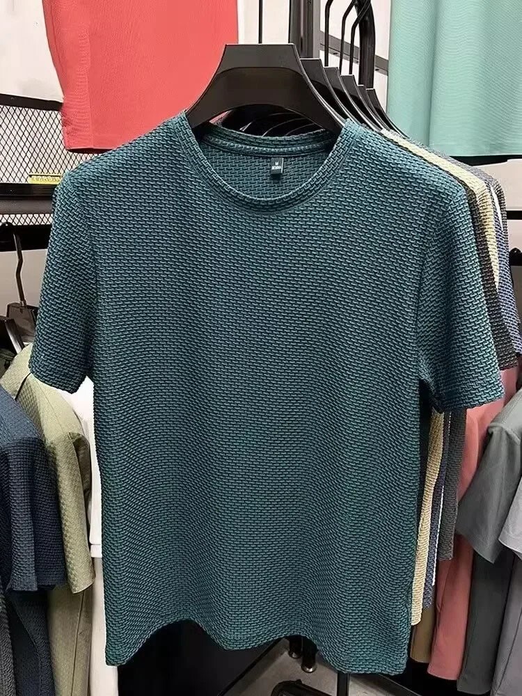 Men’s Ice Silk Short Sleeve T-shirt Mesh Tees Round Neck Breathable Top Pullover