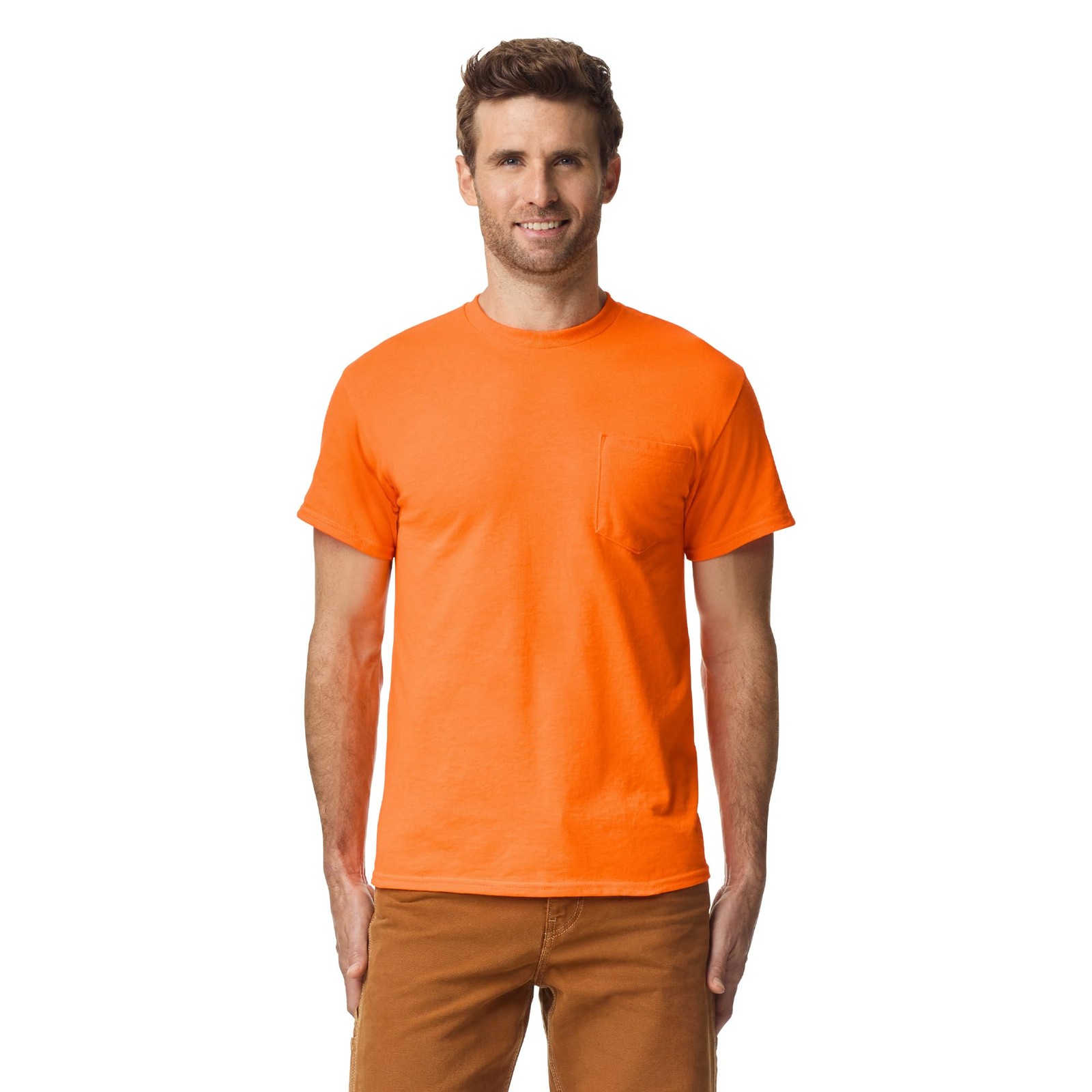 Men’s DryBlend Workwear T-Shirts with Pocket, 2-Pack Shirt, Safety Orange, Large