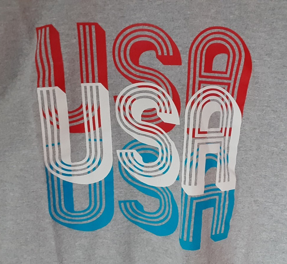 USA T-Shirt Men’s Size Medium “USA” Gilden Gray Red White Blue New Without Tags