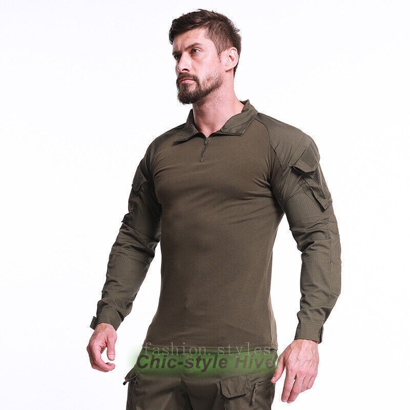 Combat Mens Tactical Shirt Long Sleeve T-Shirt Military Hunting Camo Army Shirt