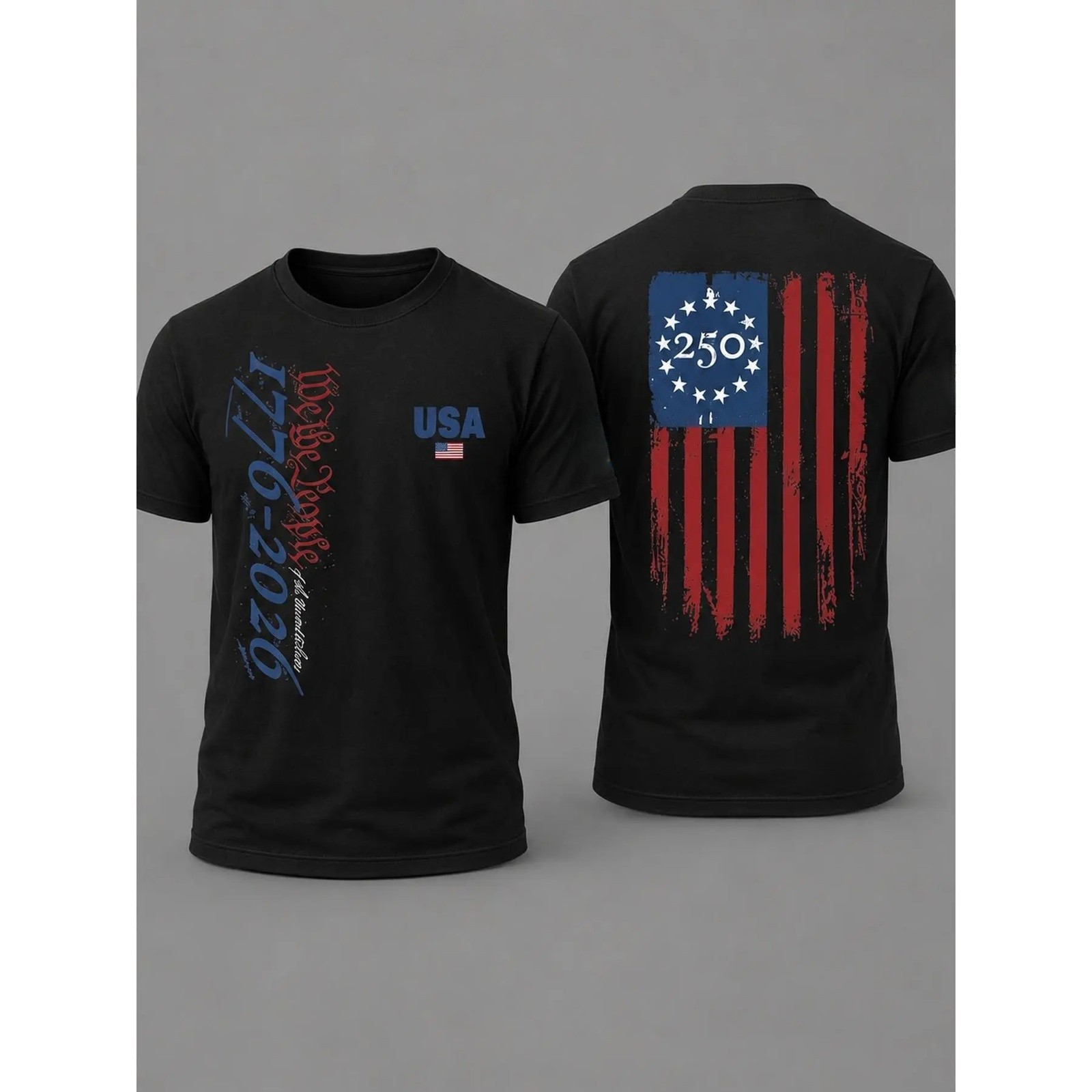 1776-2026 USA 250th Flag Black Unisex Tee, American Heritage Casual Shirt