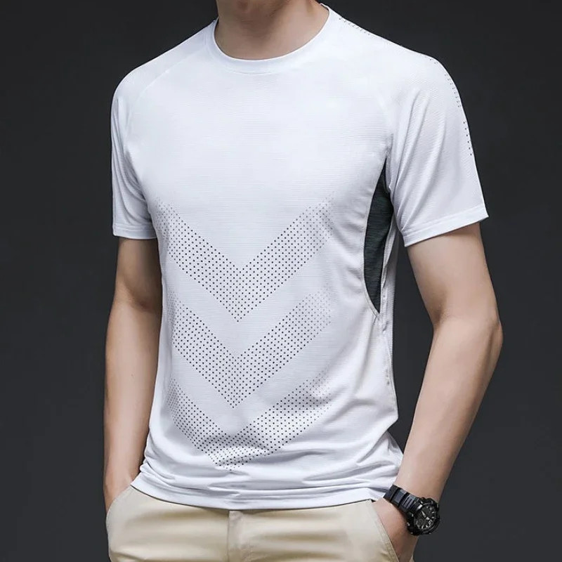 Male Tees Shirts O Neck Business Quick-drying Green Tops Wholesale Fashion Luxur