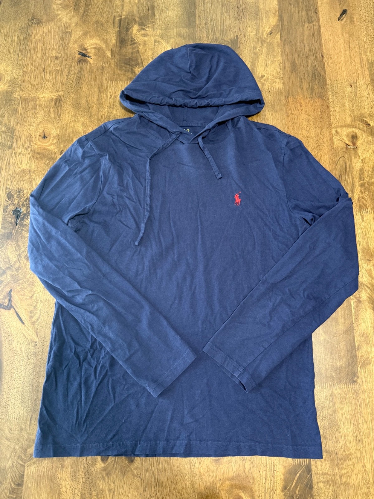 EUC Polo ralph lauren long sleeve hooded tshirt blue cotton size S