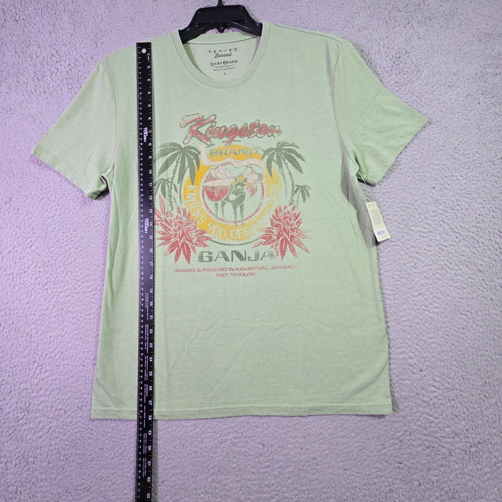 Lucky Brand Ganja Shirt Mens Large Green Smoke Jamaica Weed Casual Faded 420 NWT