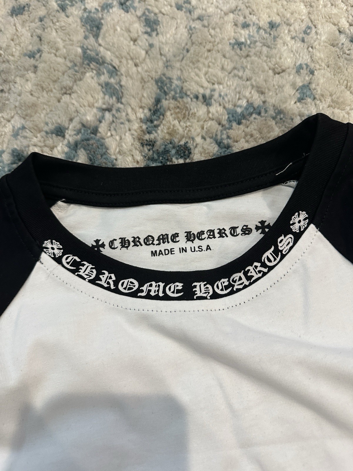Chrome Hearts Horseshoe Logo Raglan 3/4 Sleeve T-Shirt Men’s S Black/White