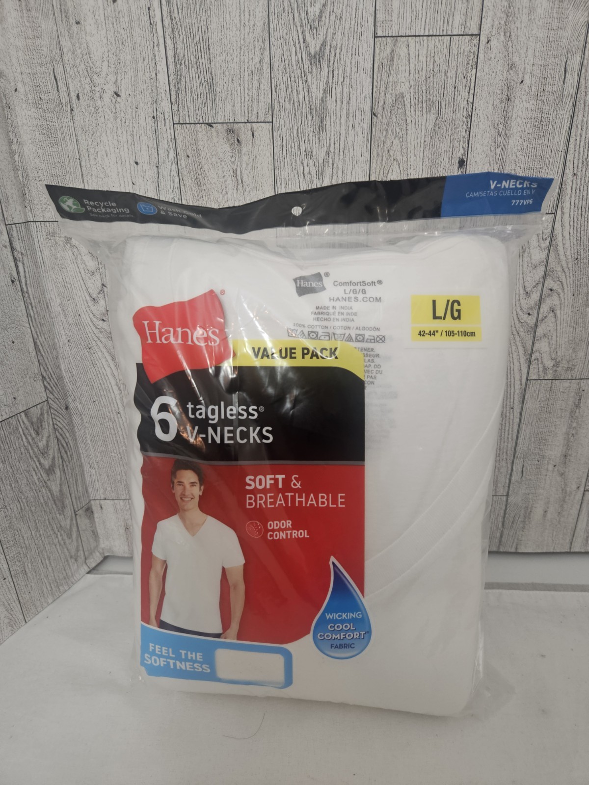 Hanes V-Necks Tagless Men’s T-Shirts White, Size L, 6 Pack 2020 777VP6 New