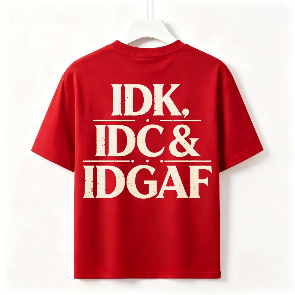 Vintage Distressed IDK IDC IDGAF Tee Double Sided Sad Face Chest Graphic T Shirt