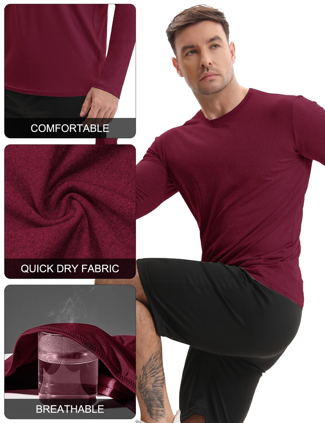 7 Pack Men’s Quick Dry Long Sleeve Workout Shirts UV UPF 50+ Sun Protection
