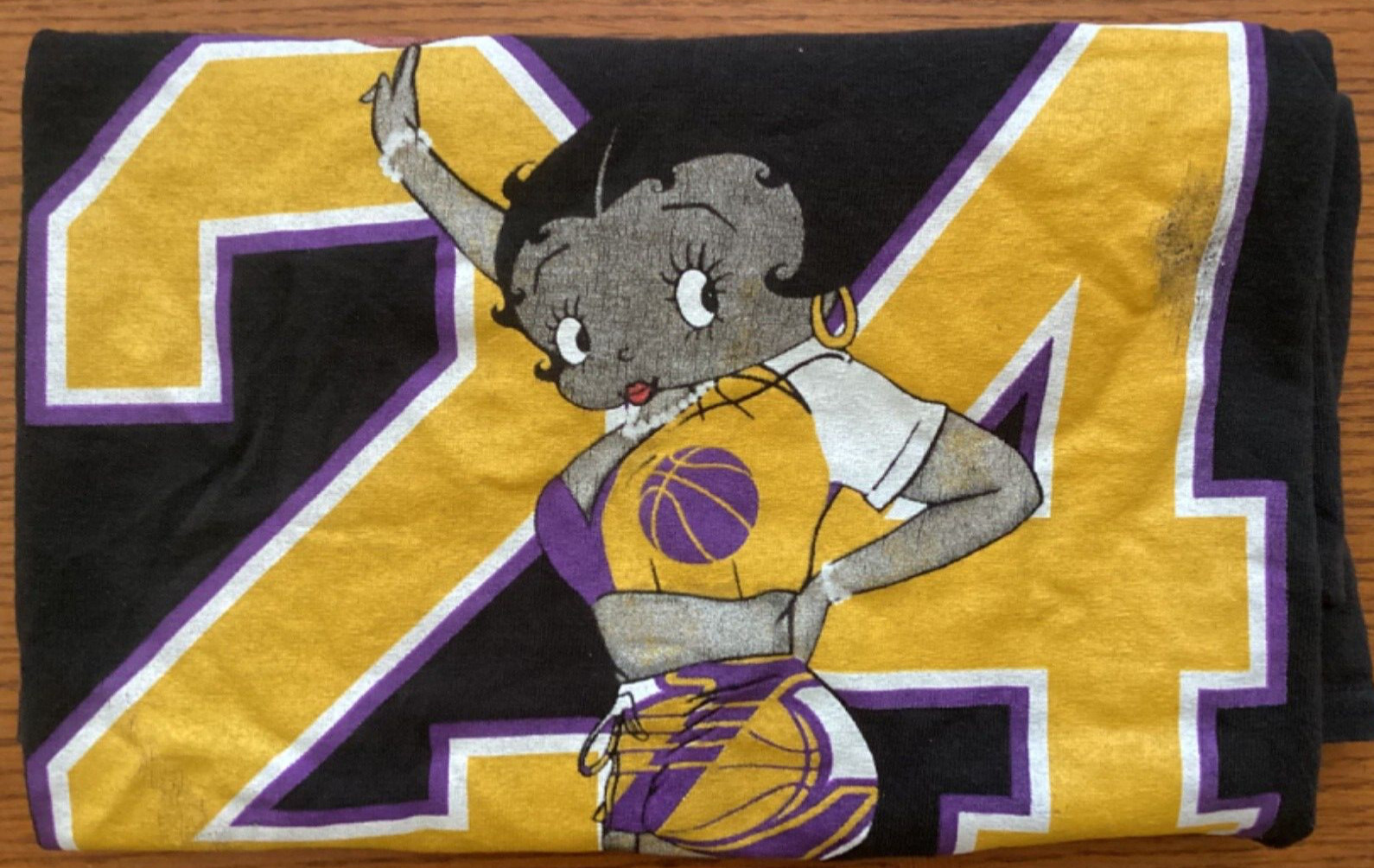 Brooklyn Vertical Betty Boop Sporting #24 Purple & Gold Black T Shirt size L