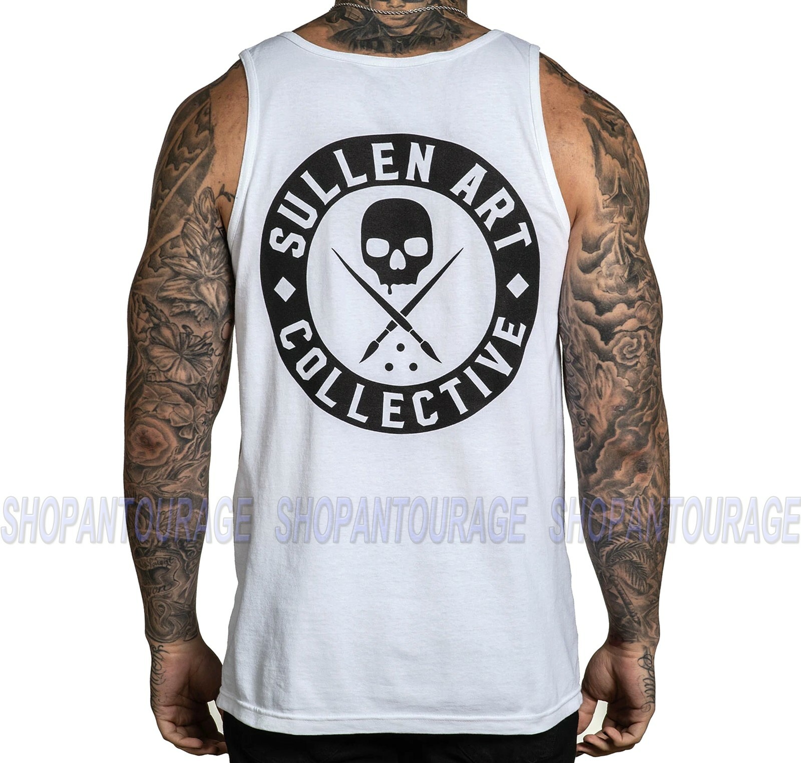 Sullen Summer White SCM3216 Standard Fit Graphic Tattoo Skull Tank Top For Men