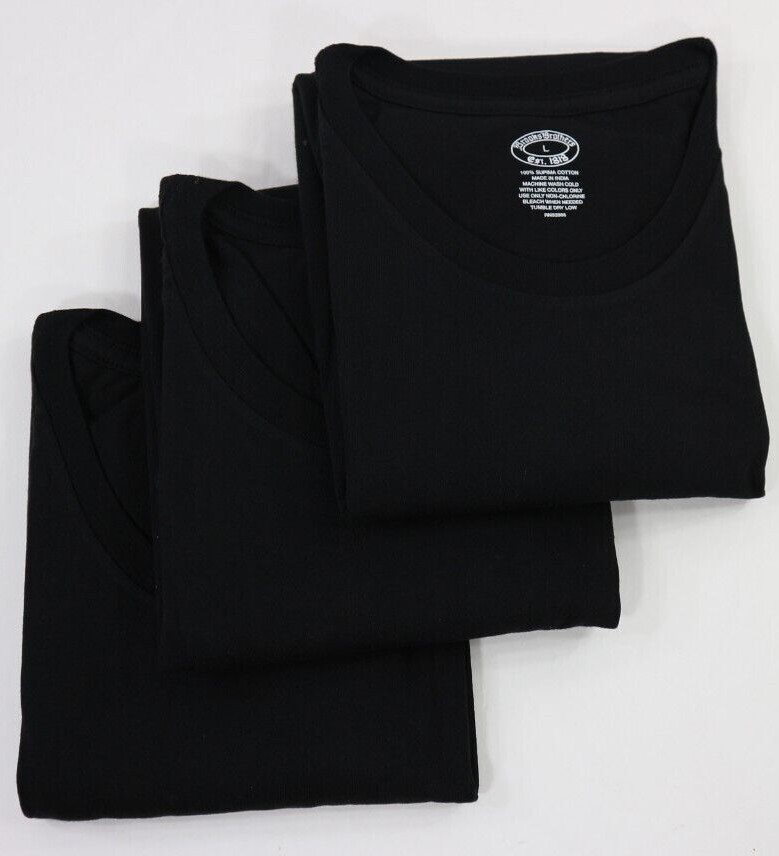 Brooks Brothers 1818 Men’s Crewneck Cotton Undershirt Black w/ logo 3pcs/Pack