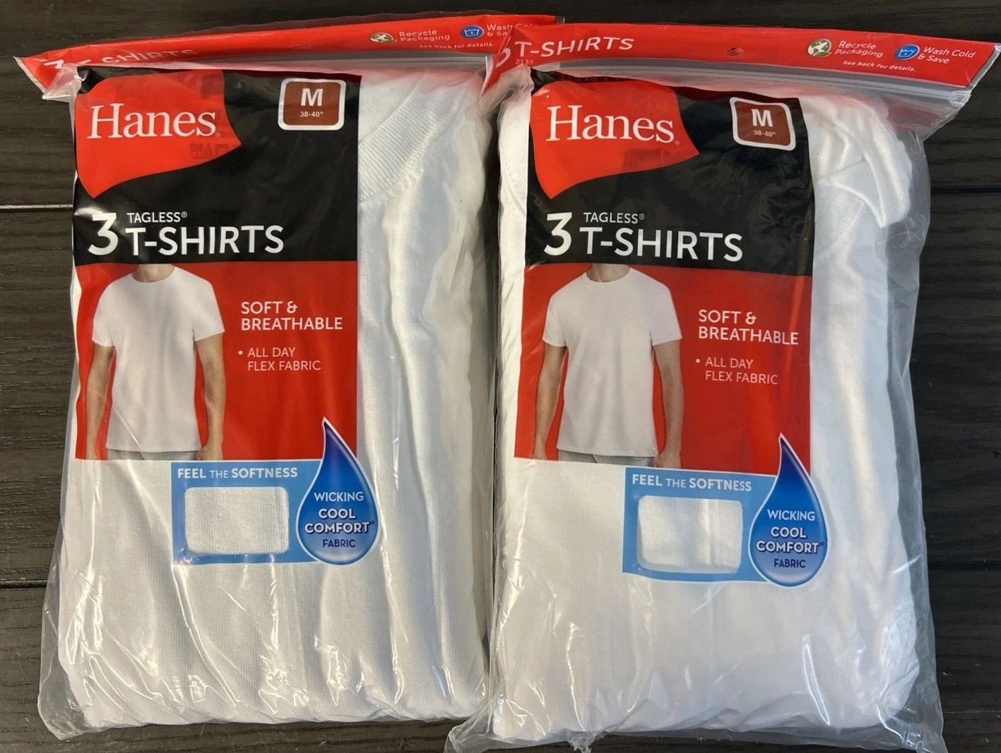 Hanes Shirts Mens Medium 38/40 White Cotton Crew Tagless Soft 6 Pack