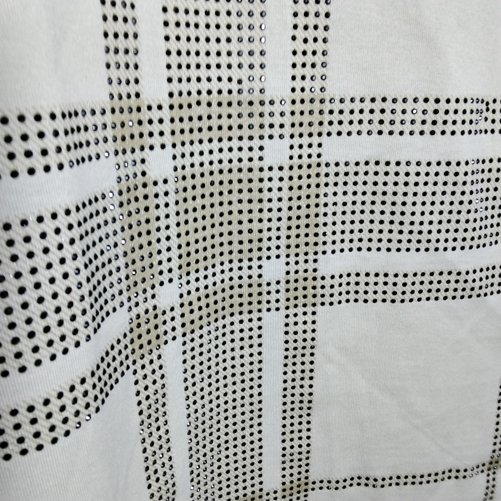 Platini Black Label Shirt Mens Size XL Beige Geometric Beaded Short Sleeve