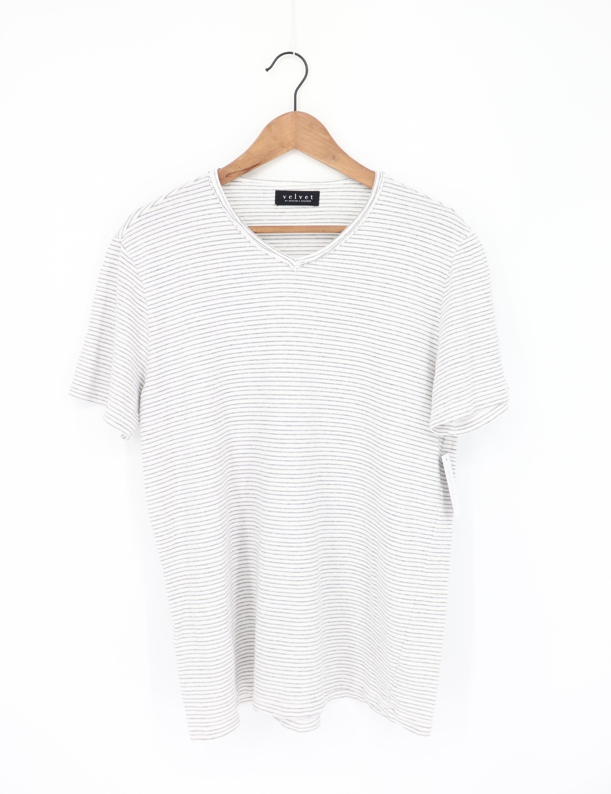 VELVET By Graham & Spencer Mens Gerard Stripe Pique Tee Natural M $99 A4