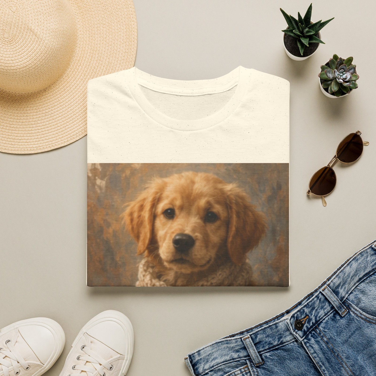 Golden Retriever Puppy Portrait T-Shirt | Cozy Scarf Dog Artwork