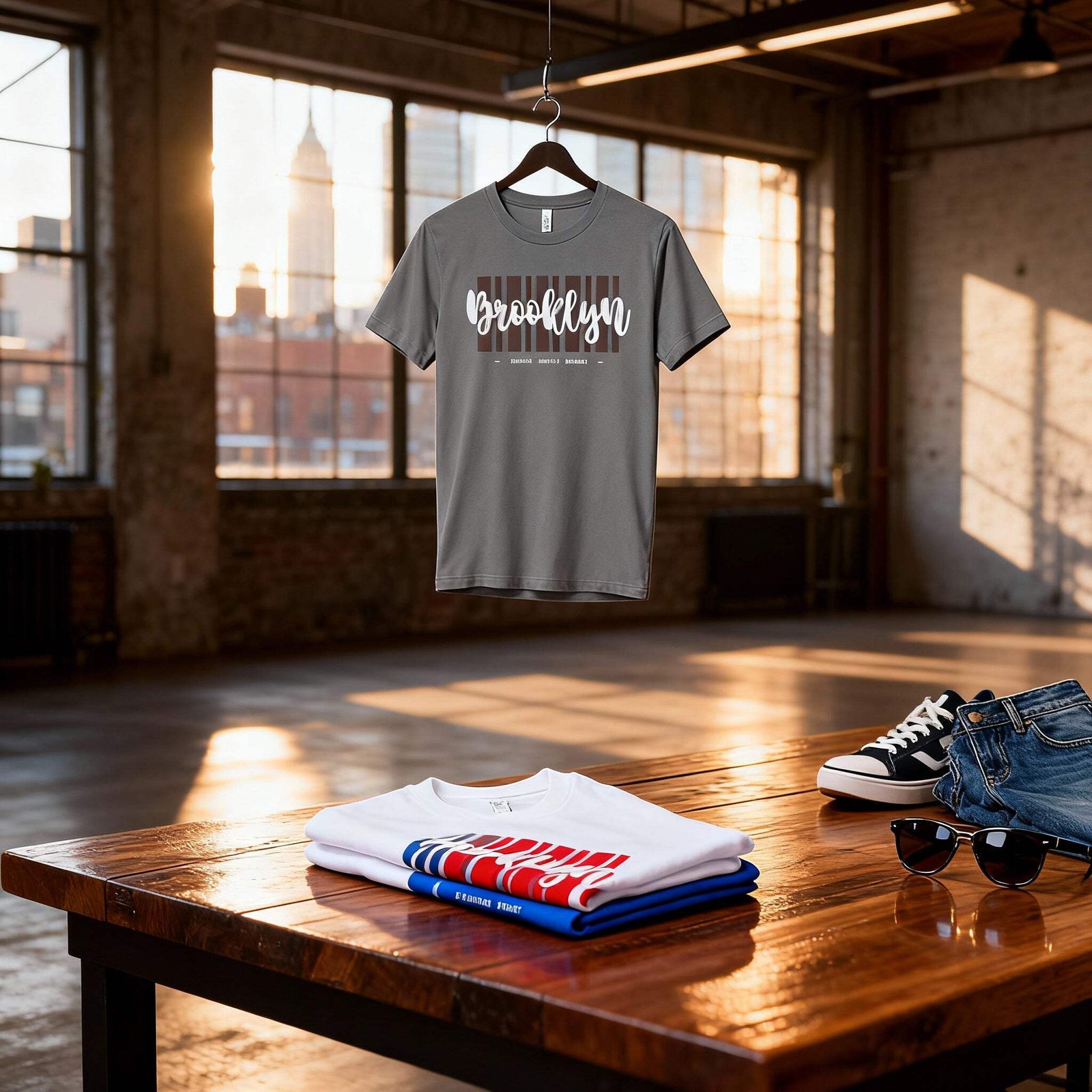 Brooklyn Graphic Tee With Vertical Stripes Unisex Urban T Shirt For Everyday Wea