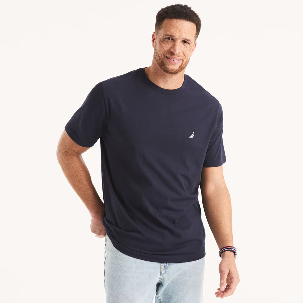NAUTICA MEN’S NAVY CREWNECK S/S LOGO COTTON T-SHIRT SZ: 3XLT 3XT XXXLT NWT