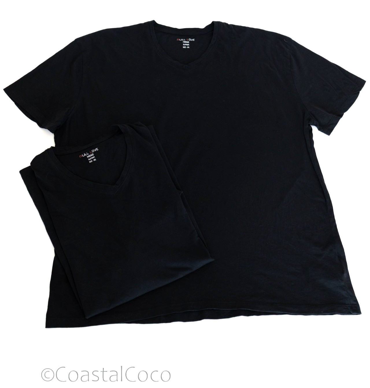 Set of 2 Supima Cotton 3XL Mens V-neck T-shirt Black Firenze Italian Classic Tee